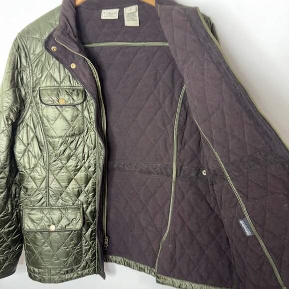 LL Bean Quilted Olive Green Riding Chore Barn Jacket Thinsulate Fleece Lined XL - Picture 2 of 16